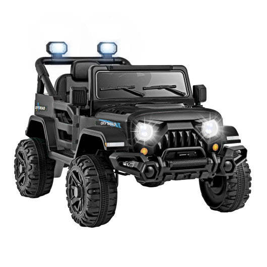 12V Kids Ride on Truck Car with Remote Control Threaded Wheels and 3 Speeds-Black