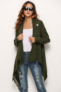 Angel Wings One-Button Tassel Tie Asymmetrical Hem Cardigan
