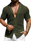 Men's Full Size Openwork Button Down Short Sleeve Shirt Plus Size