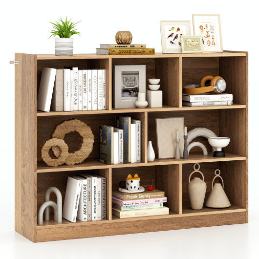 3-Tier Open Bookcase 8-Cube Floor Standing Storage Shelves-Natural