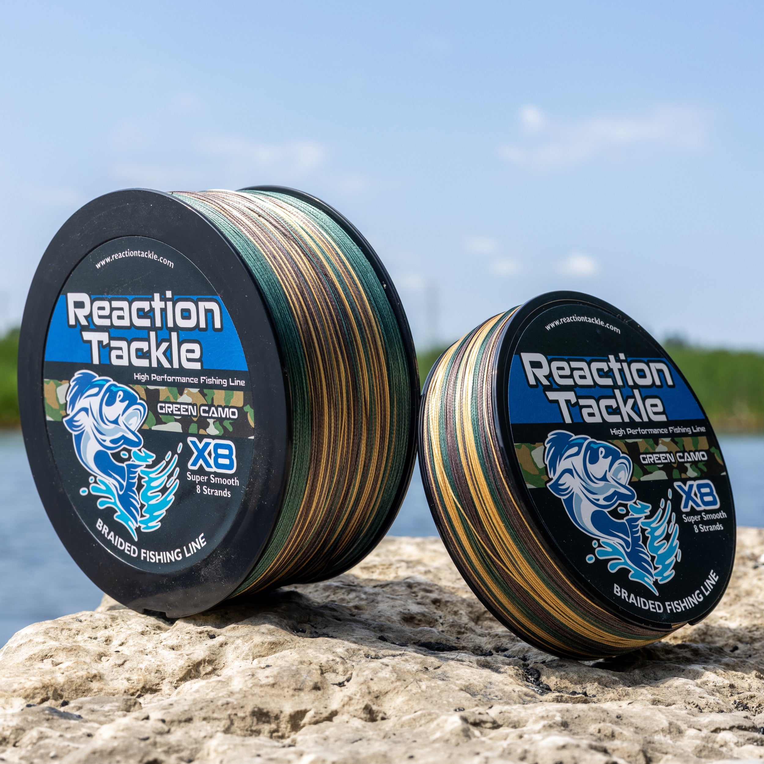 Reaction Tackle X8 Braided Fishing Line - Green Camo 8 Strand