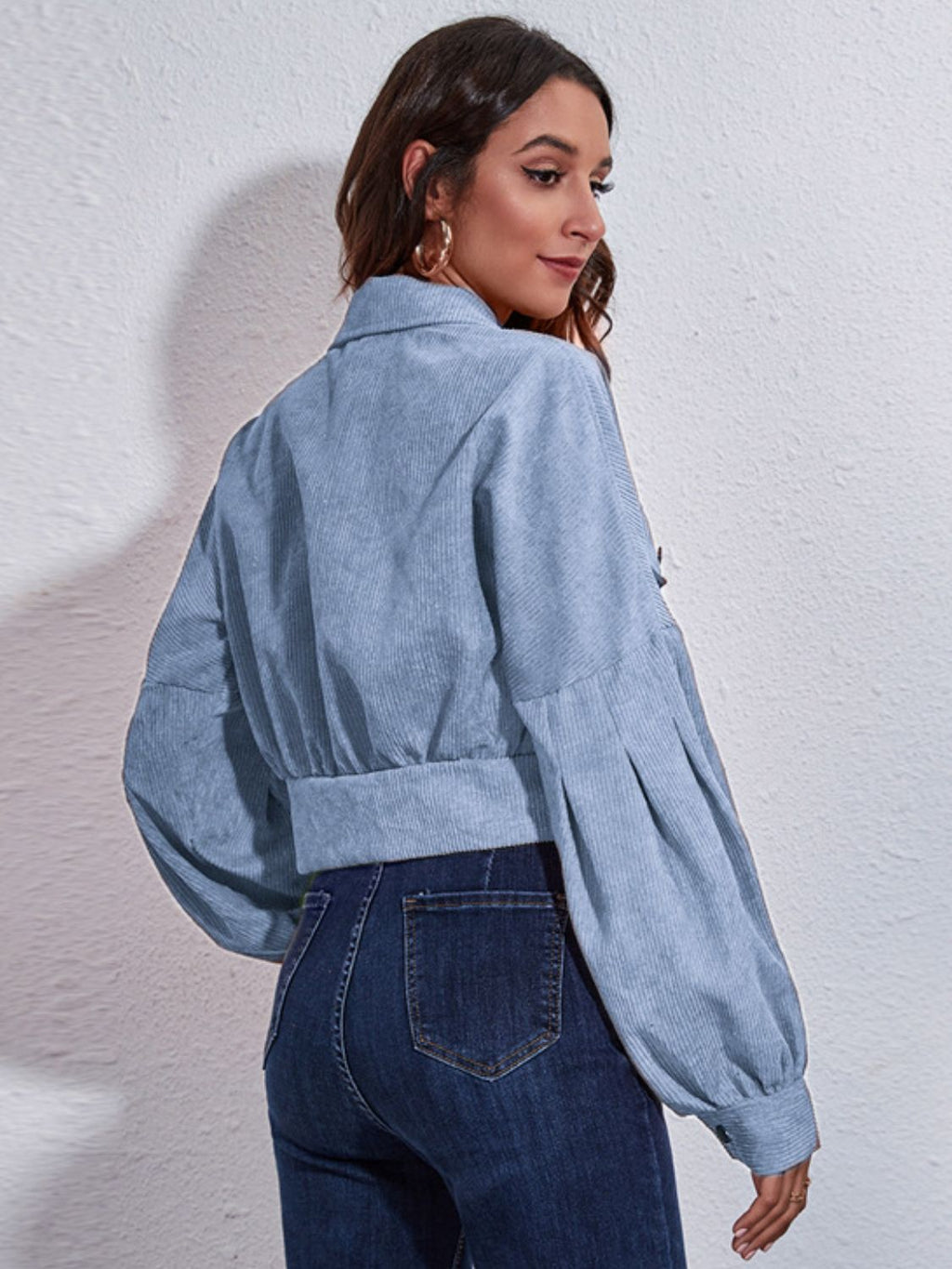 Button Down Collared Neck Cropped Jacket