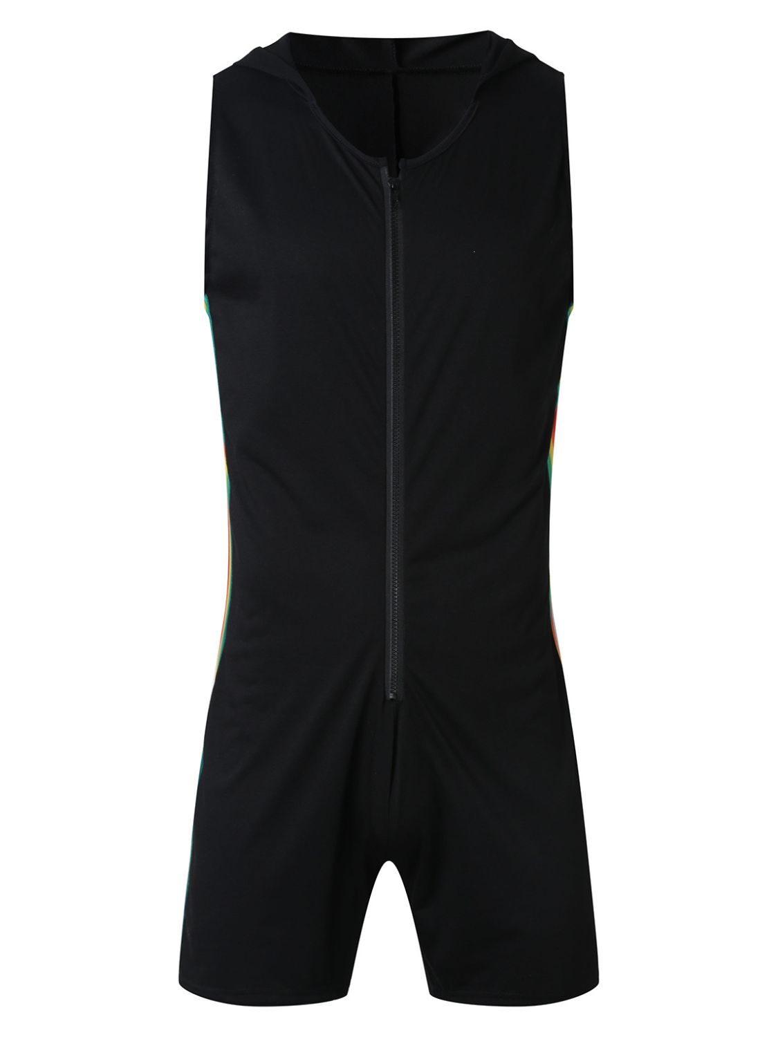 Men's Full Size Contrast Zip Front Sleeveless Active Romper Plus Size