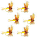 Barbless Yellow Humpy Classic Hair Wing Dry Fly - 6 Flies Hook Size 12