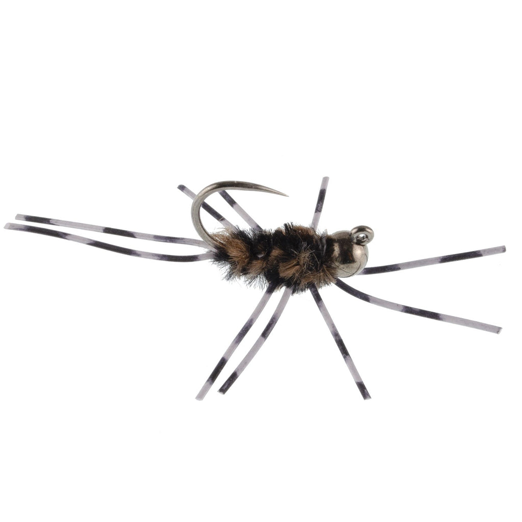 Barbless Pat's Barred Rubber Legs Tungsten Bead Jigged Coffee/Black Euro Nymph  - Set of 6 Flies Hook Size 6