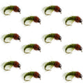 Bead Head Olive Brown Caddis Larva Nymph 12 Flies - Hook Size 14