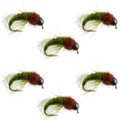 Bead Head Olive Brown Caddis Larva Nymph 6 Flies - Hook Size 12