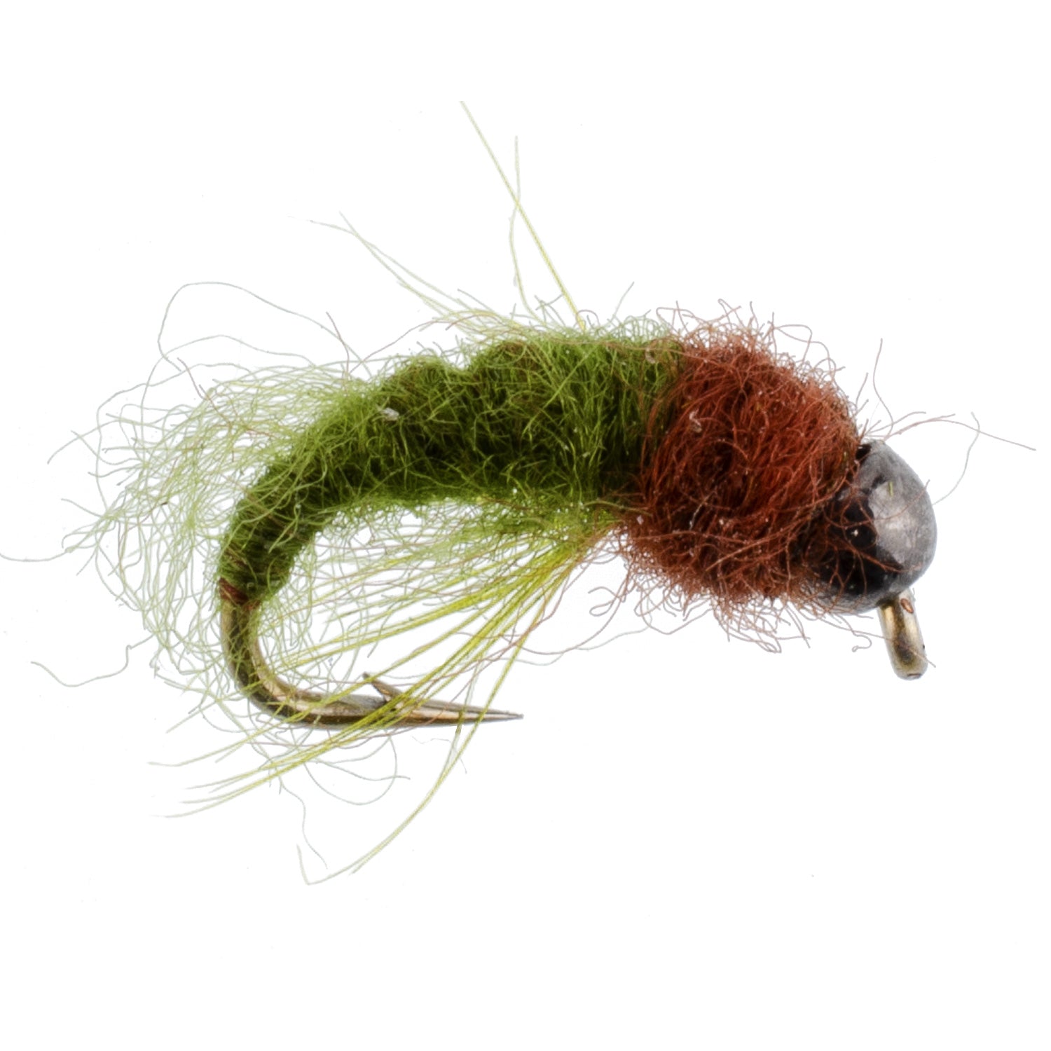 Bead Head Olive Brown Caddis Larva Nymph 12 Flies - Hook Size 16