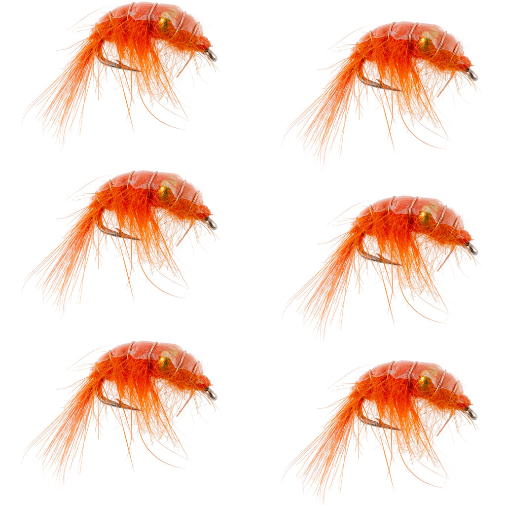 Orange Beaded Shrimp Scud - 6 Flies - Size 12 - Tailwater Lake Fly Fishing Nymph