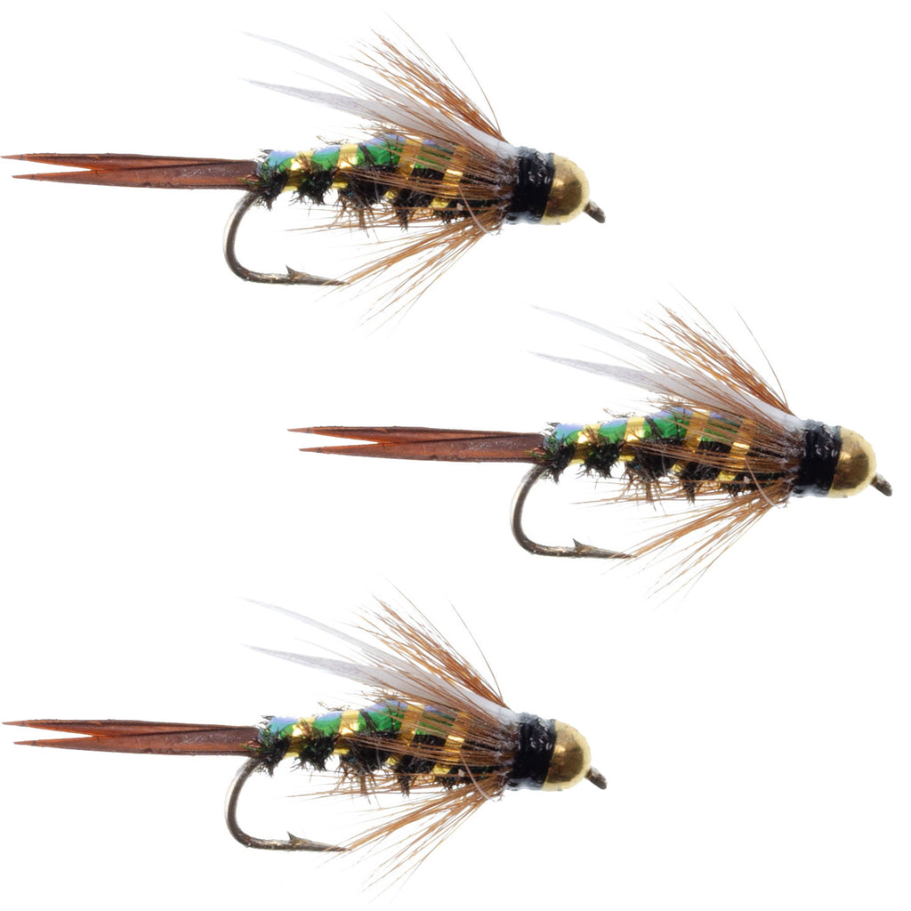 3 Pack Flash Back Bead Head Prince Nymph Fly Fishing Flies - Hook Size 16