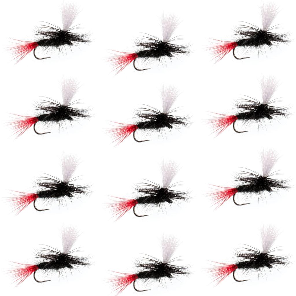 Barbless Parachute Black Gnat Red Tail Dry Fly - 12 Flies - Size 12