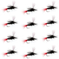 Barbless Parachute Black Gnat Red Tail Dry Fly - 12 Flies - Size 12