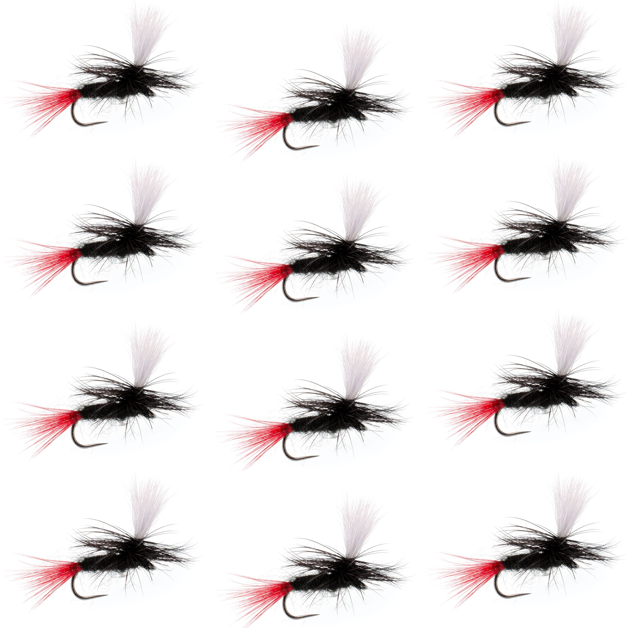 Barbless Parachute Black Gnat Red Tail Dry Fly - 12 Flies - Size 14
