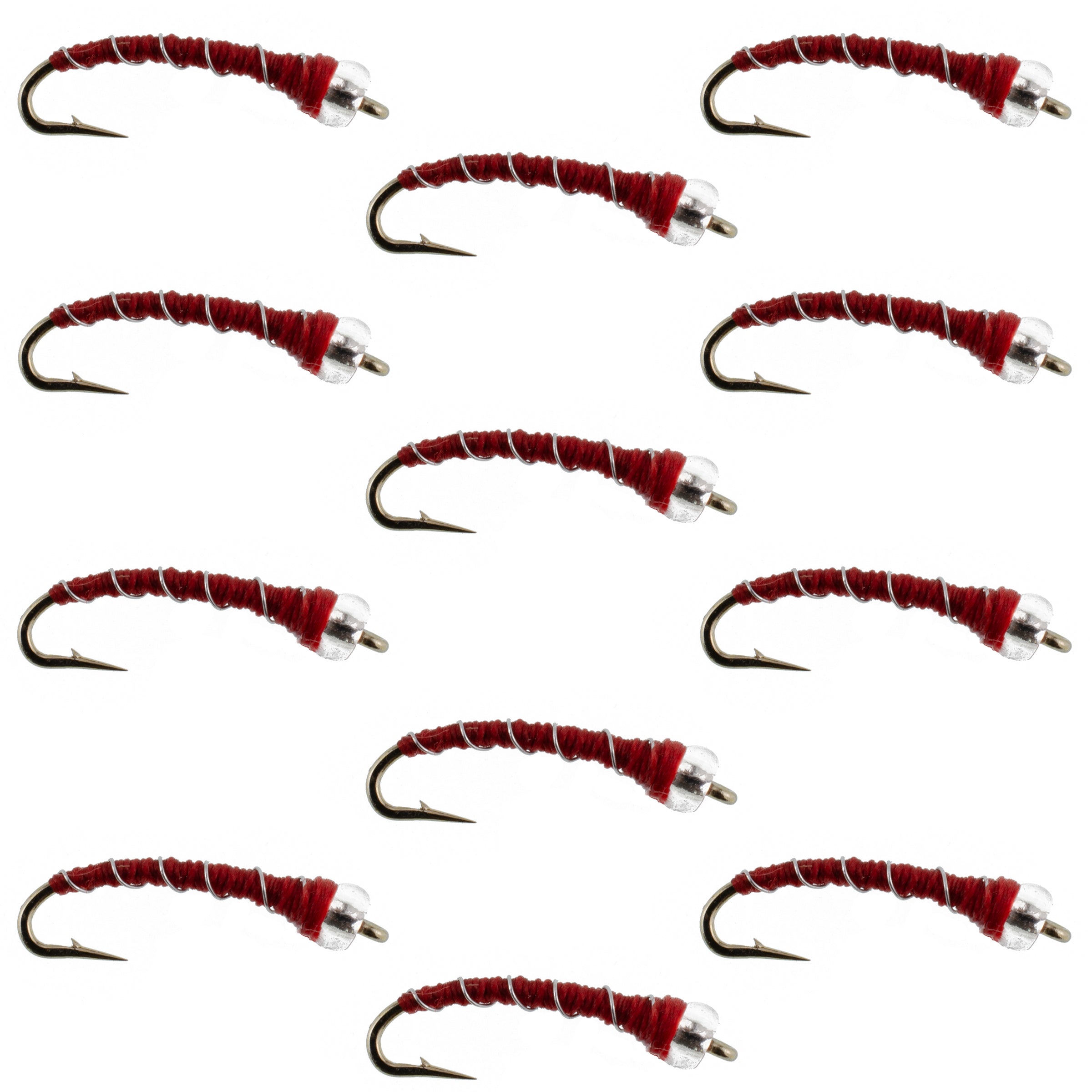 Mercury Red Blood Midge - Glass Bead Head 12 Flies Size 18