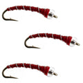 3 Pack Mercury Red Blood Midge - Glass Bead Head Flies Size 18
