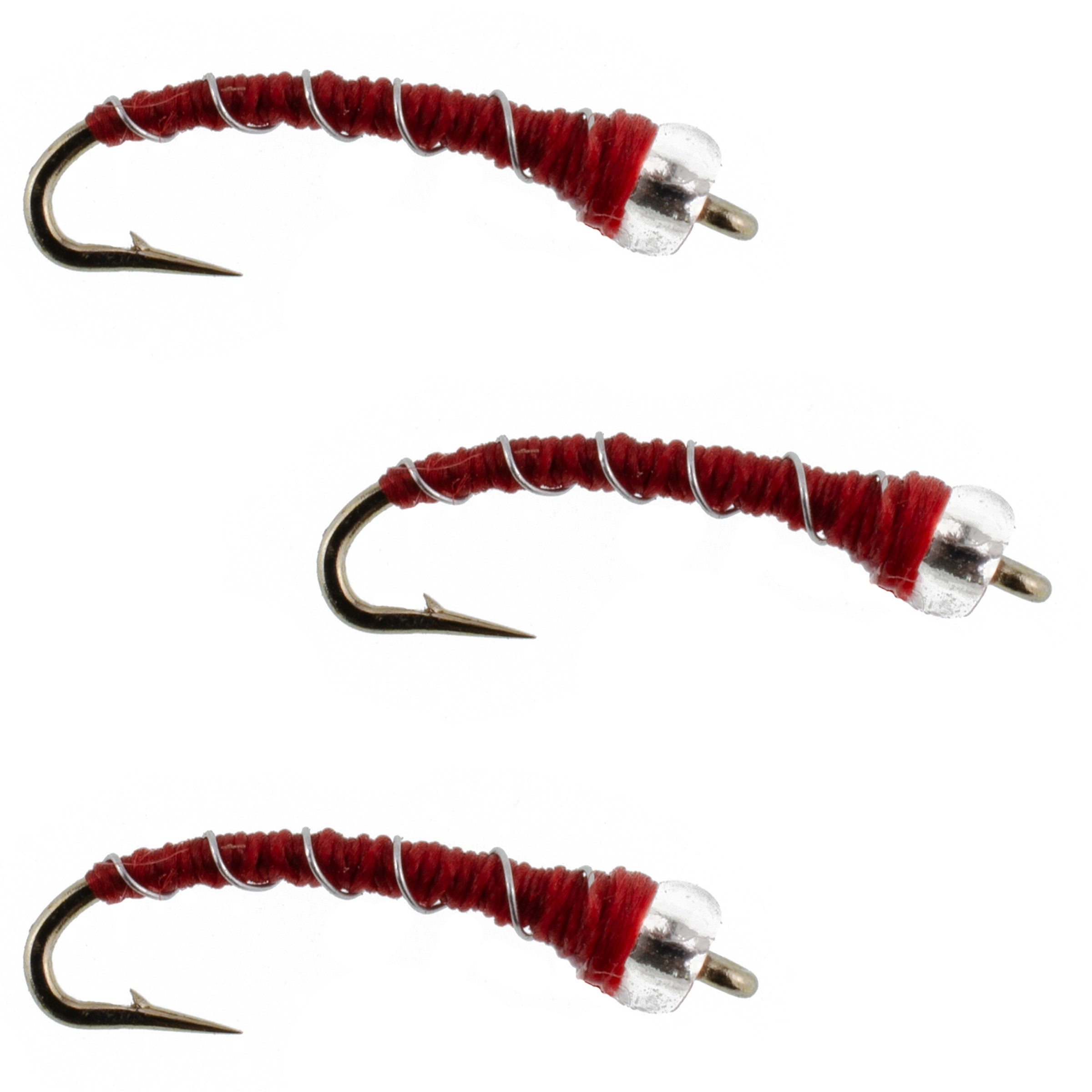 3 Pack Mercury Red Blood Midge - Glass Bead Head Flies Size 18