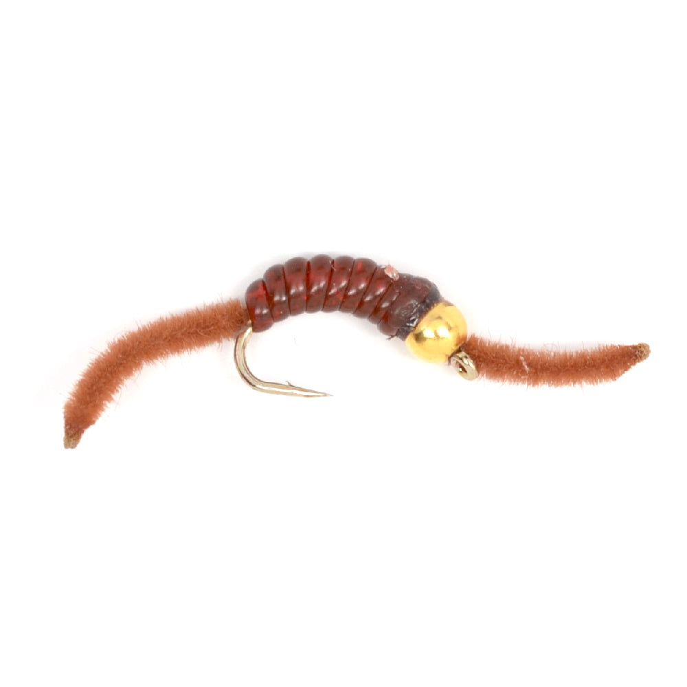Barbless Tungsten San Juan Bead Head Power Worm Brown 12 Flies Size 12