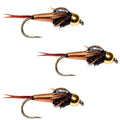 3 Pack Bead Head Copper John Nymph Fly -  Hook Size 10