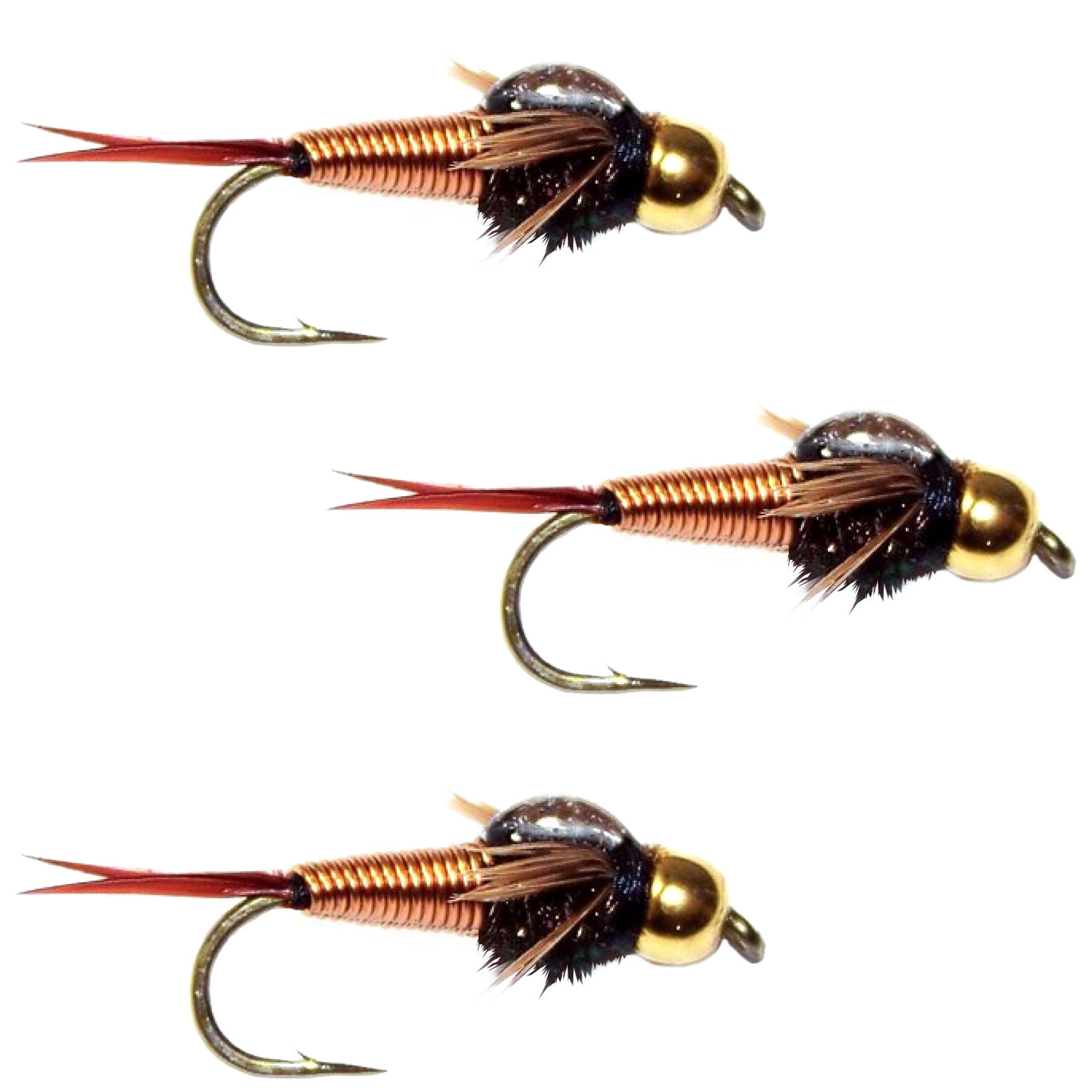 3 Pack Bead Head Copper John Nymph Fly -  Hook Size 10