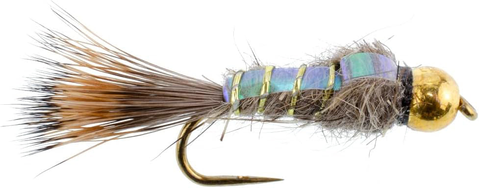 Barbless Bead Head Flash Back Gold Ribbed Hare's Ear Nymph 6 Flies Hook Size 10