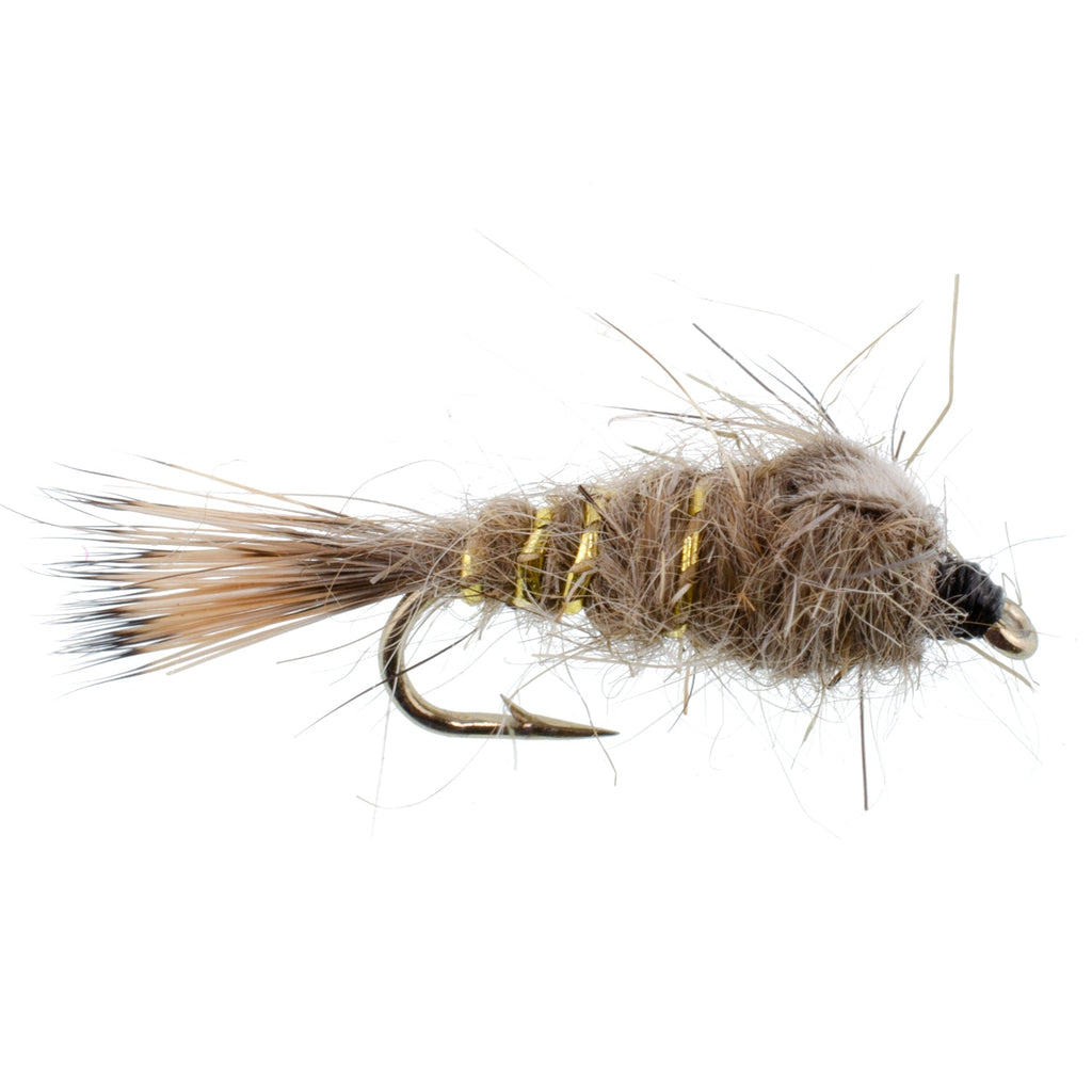 Classic Weighted Gold Ribbed Hares Ear Nymph - Set of 6 Flies - Size 16