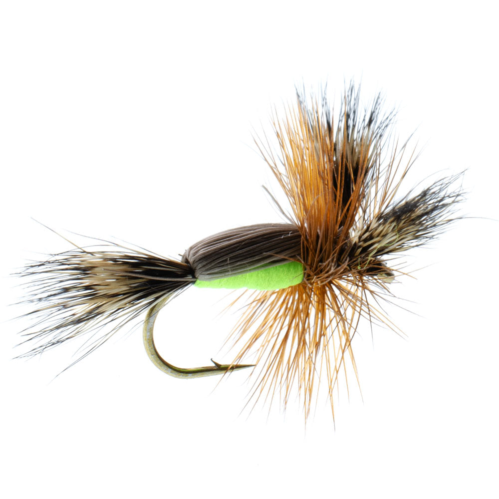 Barbless Chartreuse Humpy Classic Hair Wing Dry Fly - 6 Flies Hook Size 12