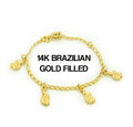 14k Brazilian Gold Filled Figaro Turtle Charm Bracelet 5''