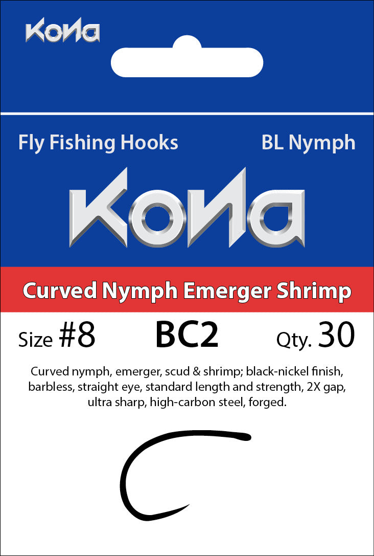 Kona Barbless Curved Nymph/Shrimp (BC2) hook