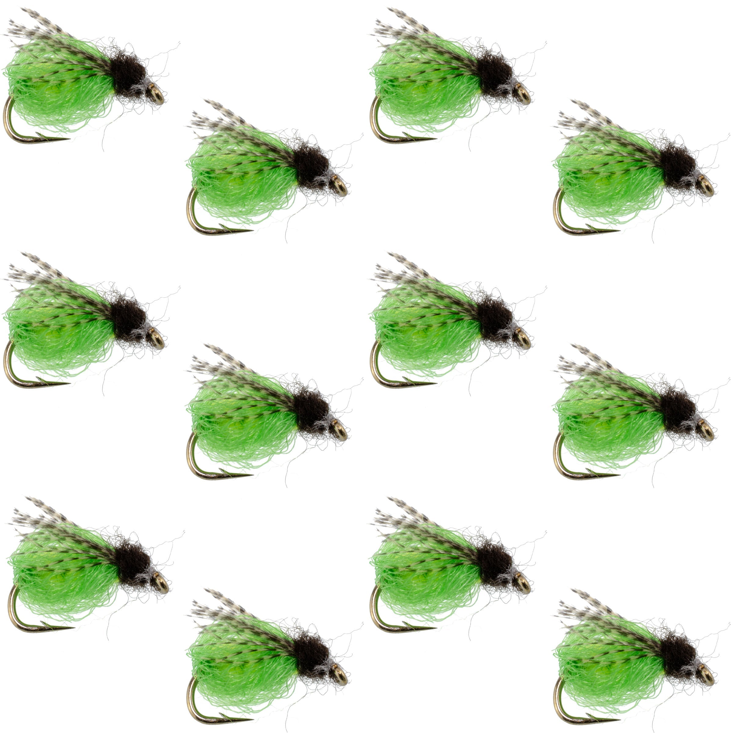 LaFontaine Bright Green Deep Sparkle Caddis Pupa - 1 Dozen Flies Hook Size 12