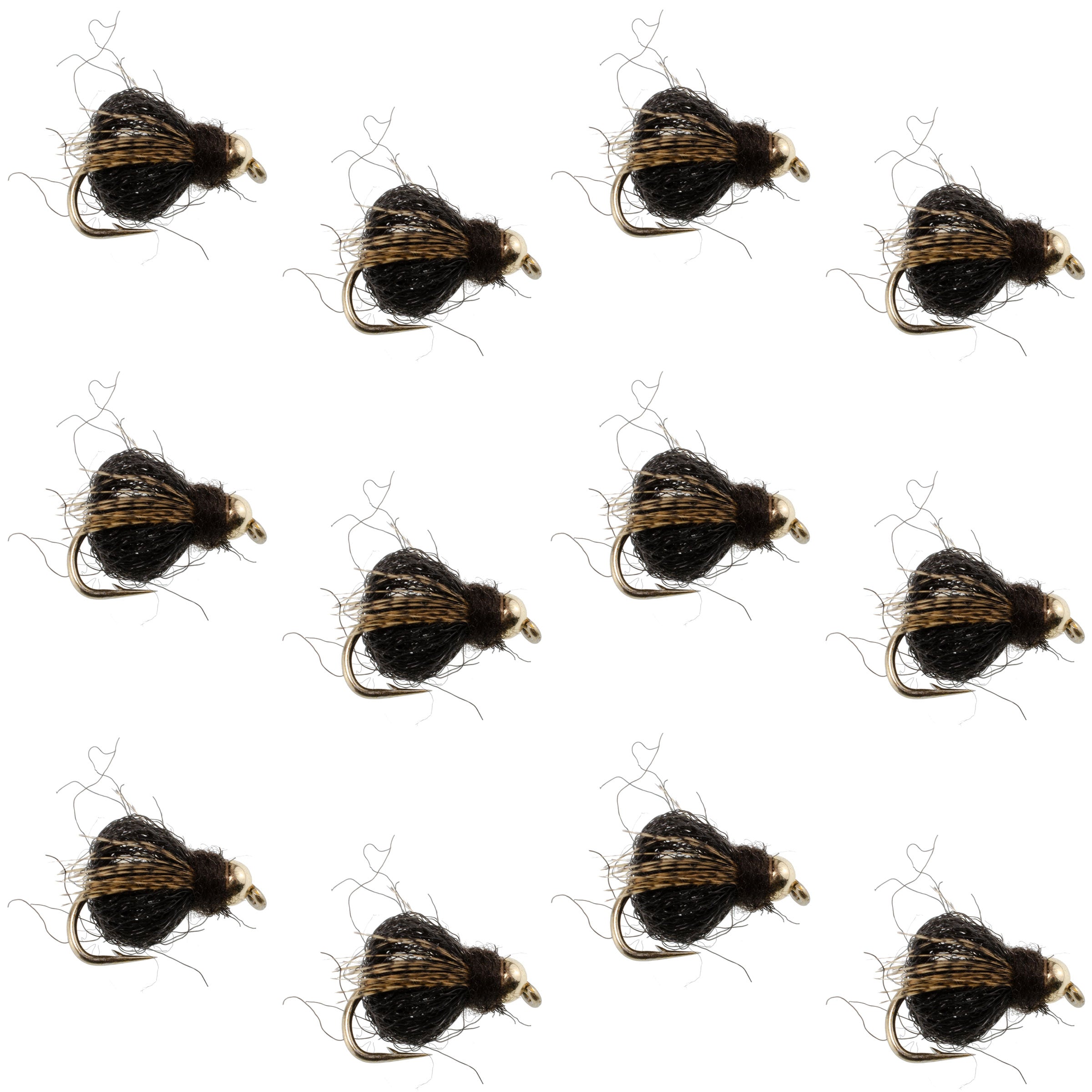 Bead Head LaFontaine Black Deep Sparkle Caddis Pupa - 12 Flies Size 18