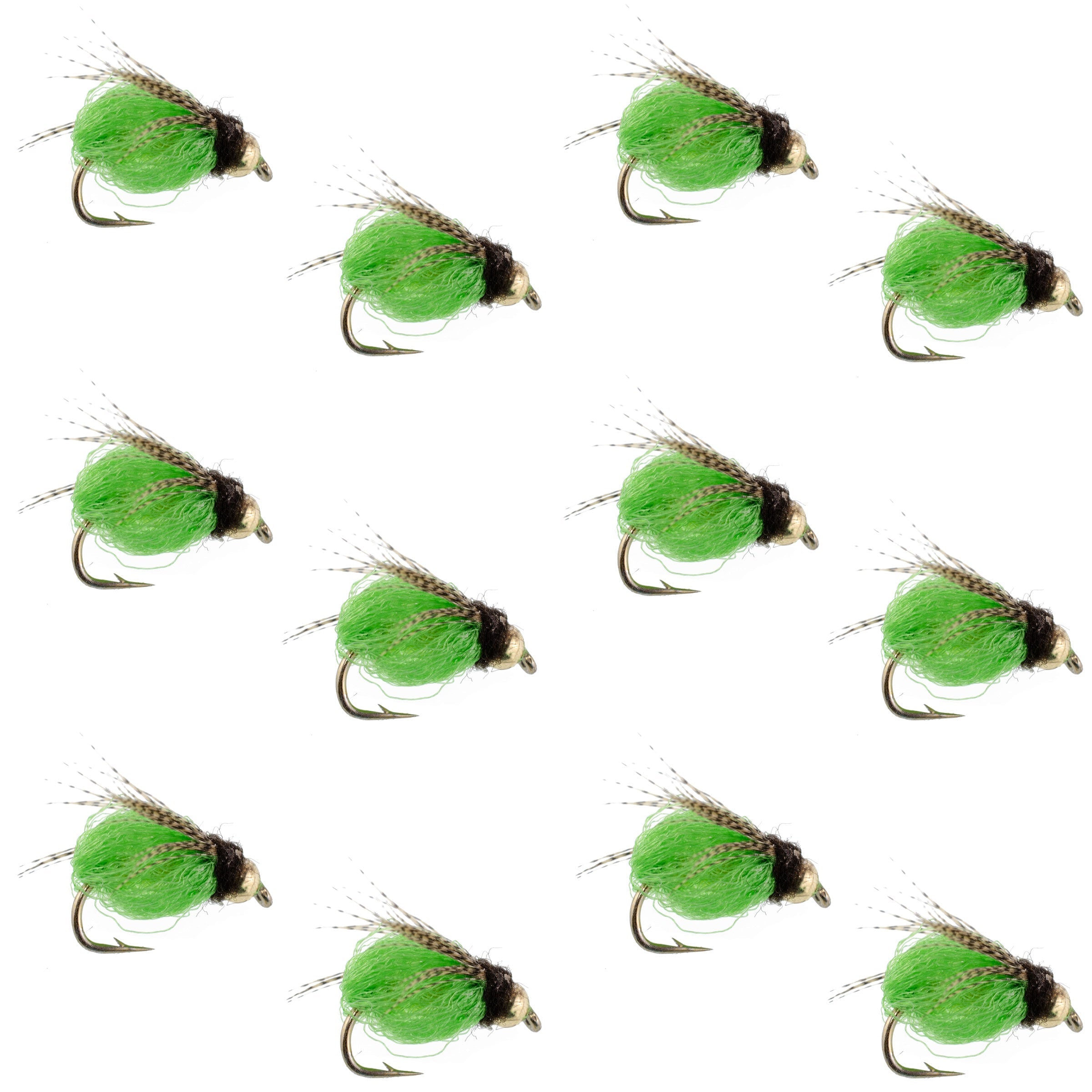 Bead Head LaFontaine Bright Green Deep Sparkle Caddis Pupa - 1 Dozen Flies Hook Size 12