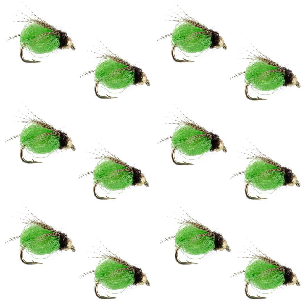 Bead Head LaFontaine Bright Green Deep Sparkle Caddis Pupa - 1 Dozen Flies Hook Size 18