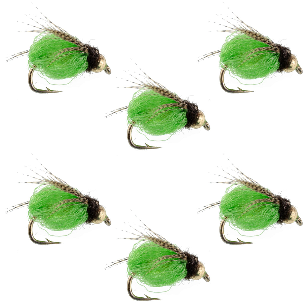 Bead Head LaFontaine Bright Green Deep Sparkle Caddis Pupa - 6 Flies Hook Size 14