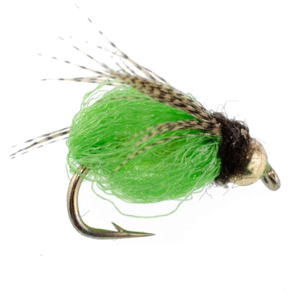 Bead Head LaFontaine Bright Green Deep Sparkle Caddis Pupa - 6 Flies Hook Size 18