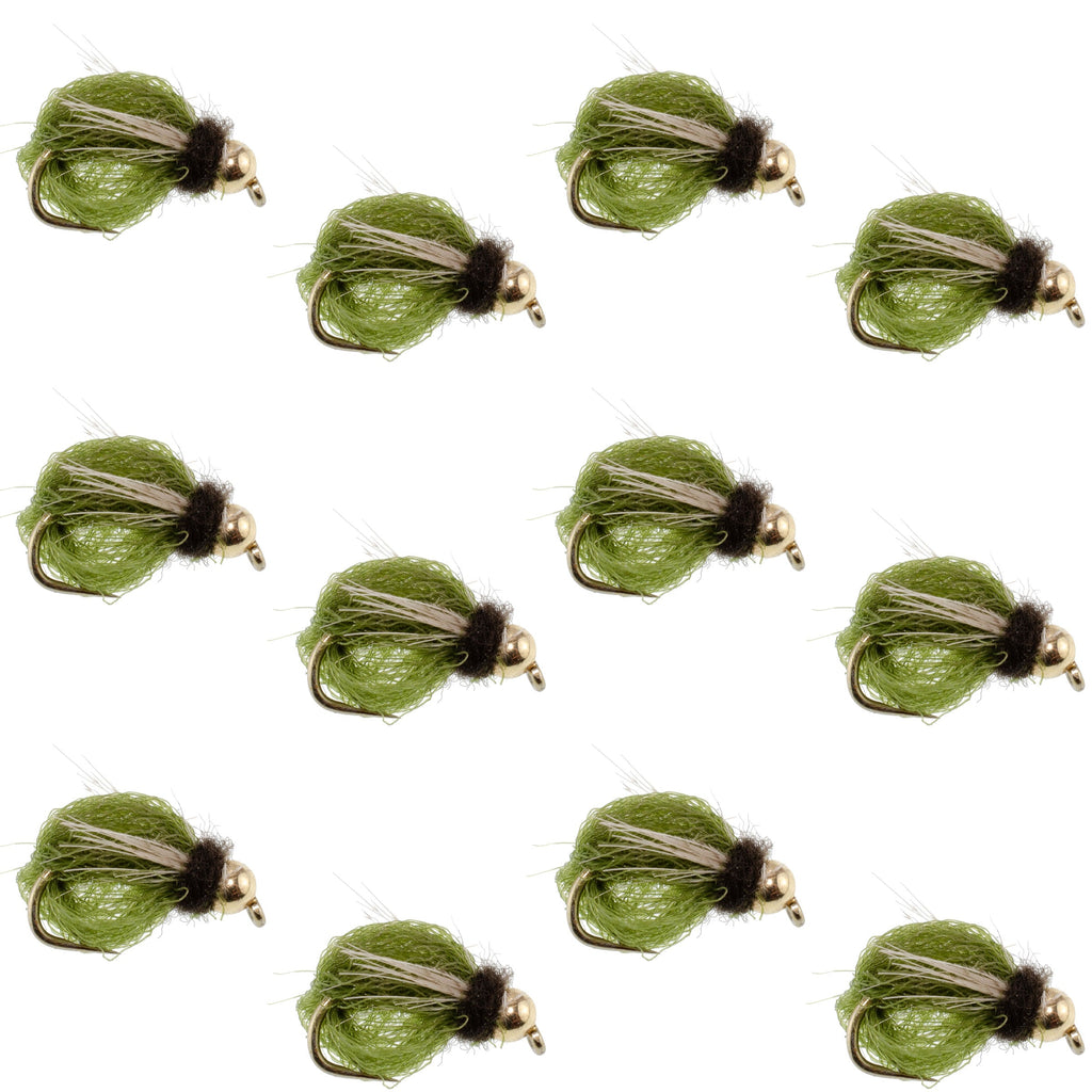 Bead Head LaFontaine Olive Deep Sparkle Caddis Pupa - 1 Dozen Flies Hook Size 18