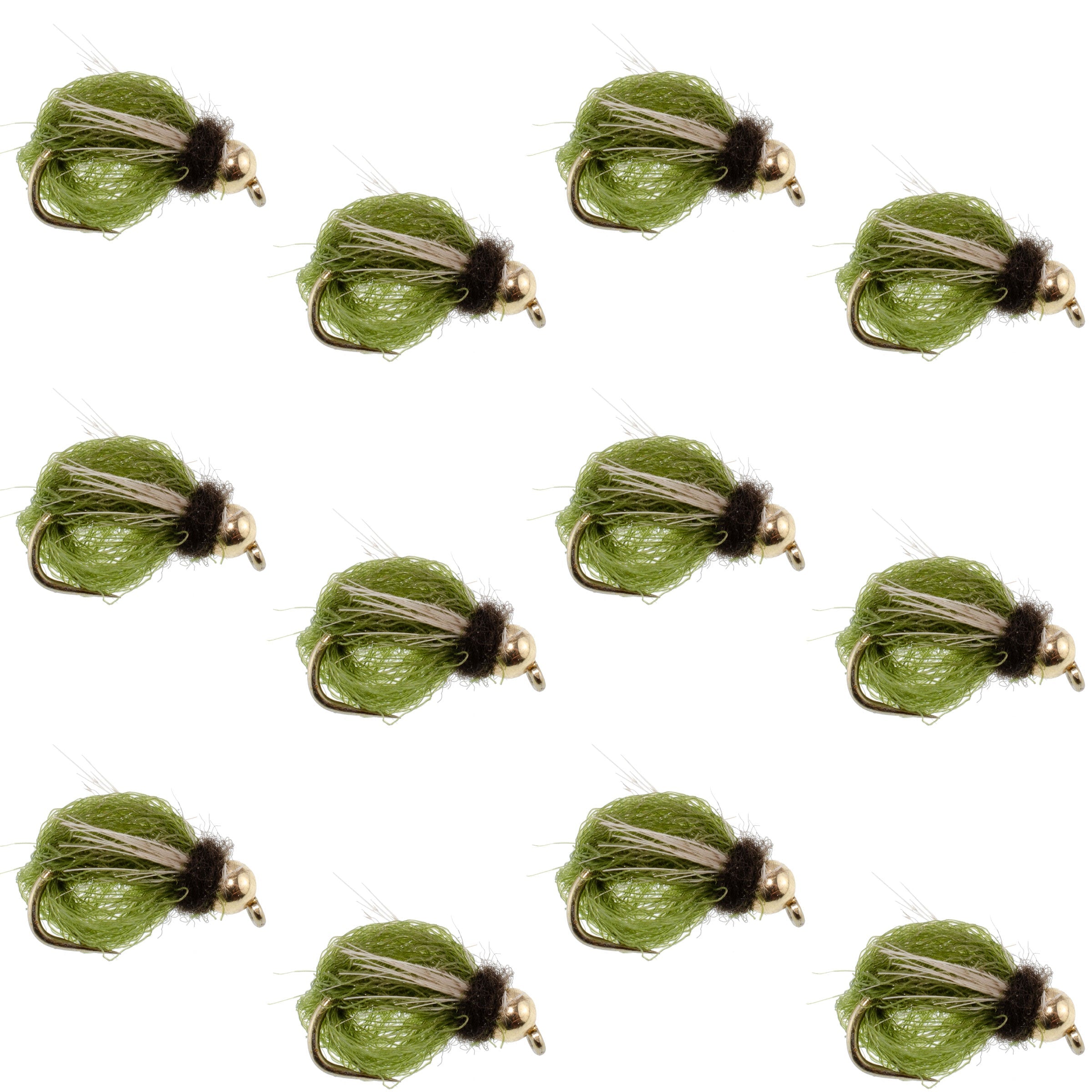 Bead Head LaFontaine Olive Deep Sparkle Caddis Pupa - 1 Dozen Flies Hook Size 18