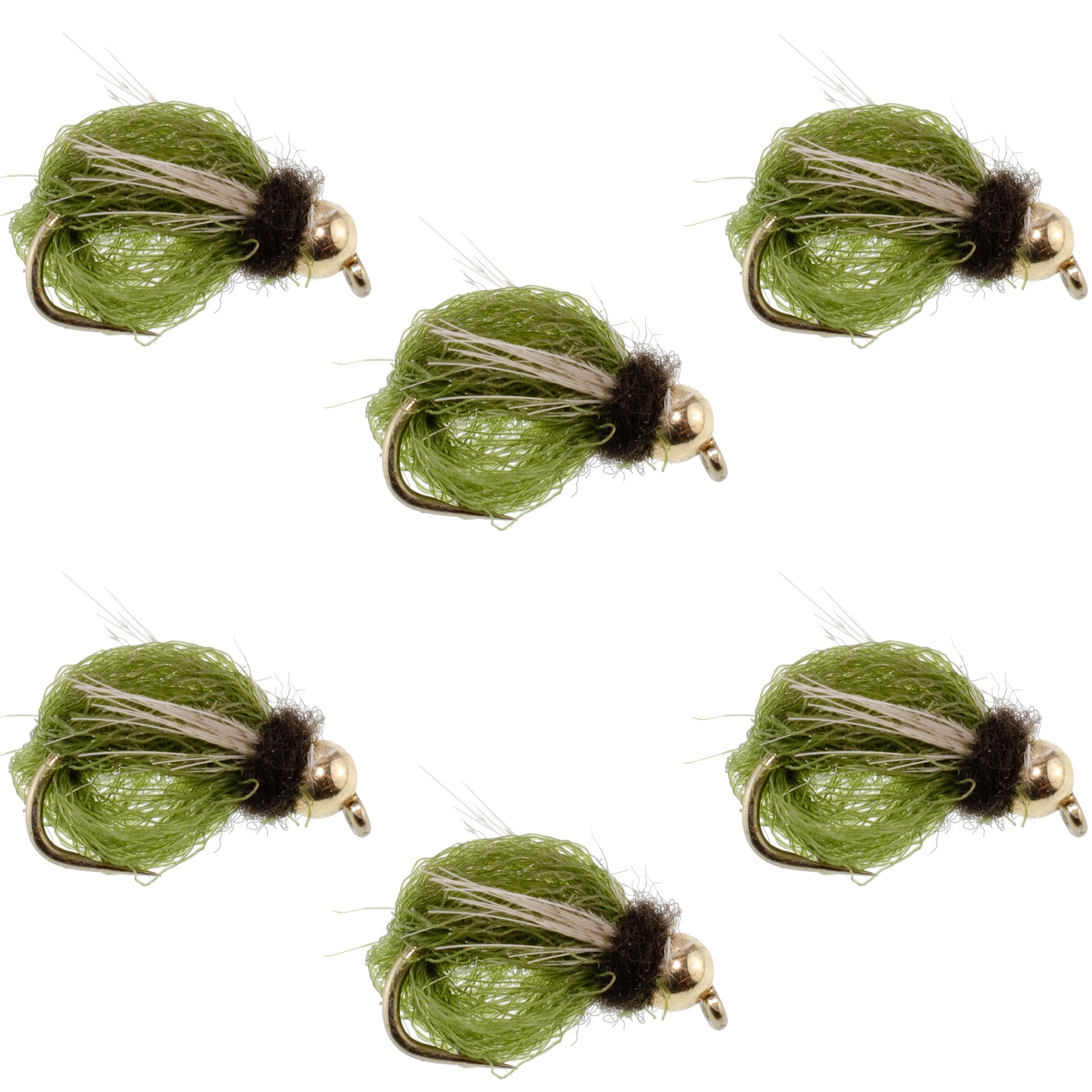 Bead Head LaFontaine Olive Deep Sparkle Caddis Pupa - 6 Flies Hook Size 14