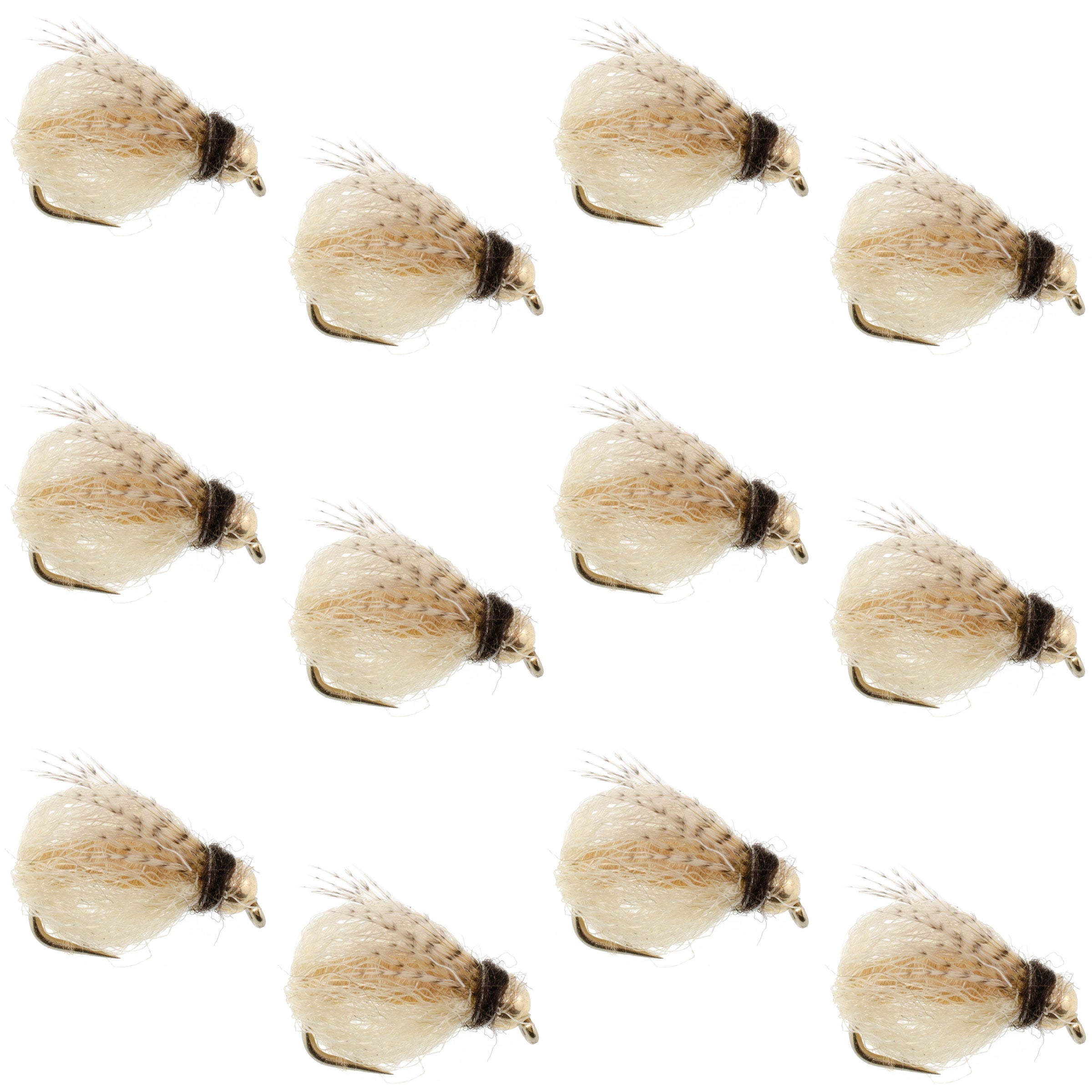 Bead Head LaFontaine Tan Deep Sparkle Caddis Pupa - 1 Dozen Flies Hook Size 12