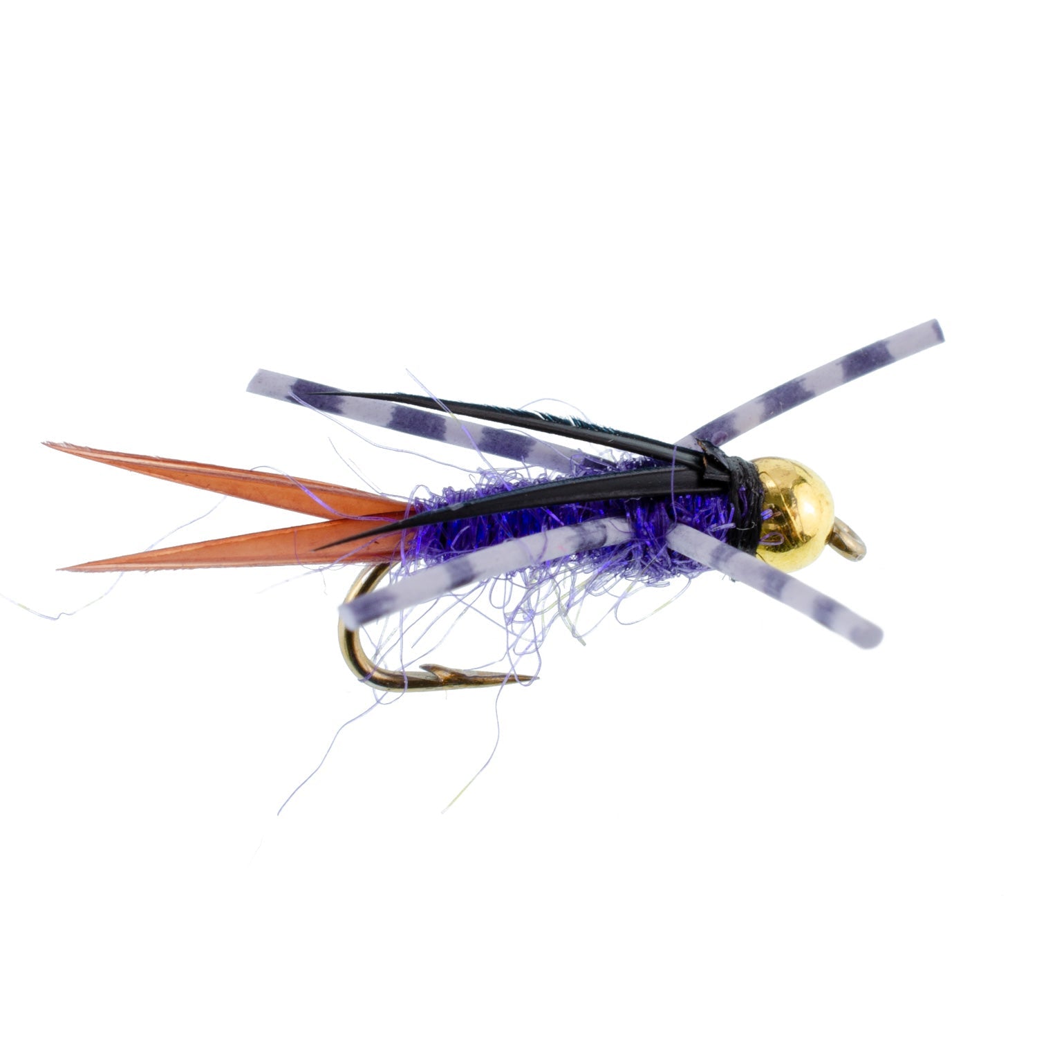 3 Pack Bead Head Purple Batman Rubber Legs Nymph Fly - Hook Size 10