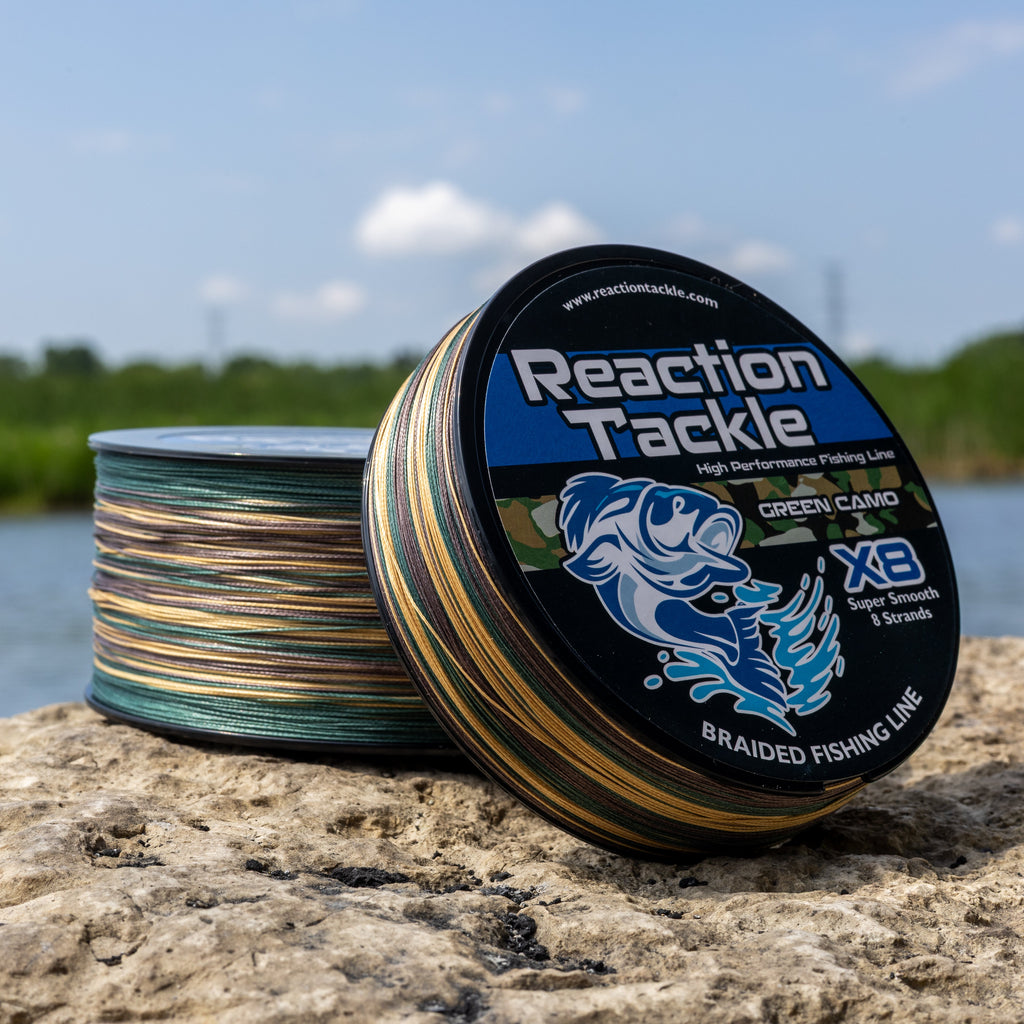 Reaction Tackle X8 Braided Fishing Line - Green Camo 8 Strand