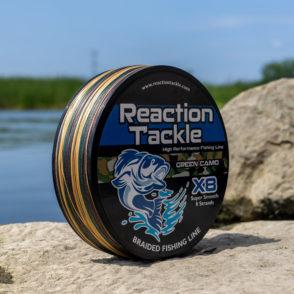 Reaction Tackle X8 Braided Fishing Line - Green Camo 8 Strand