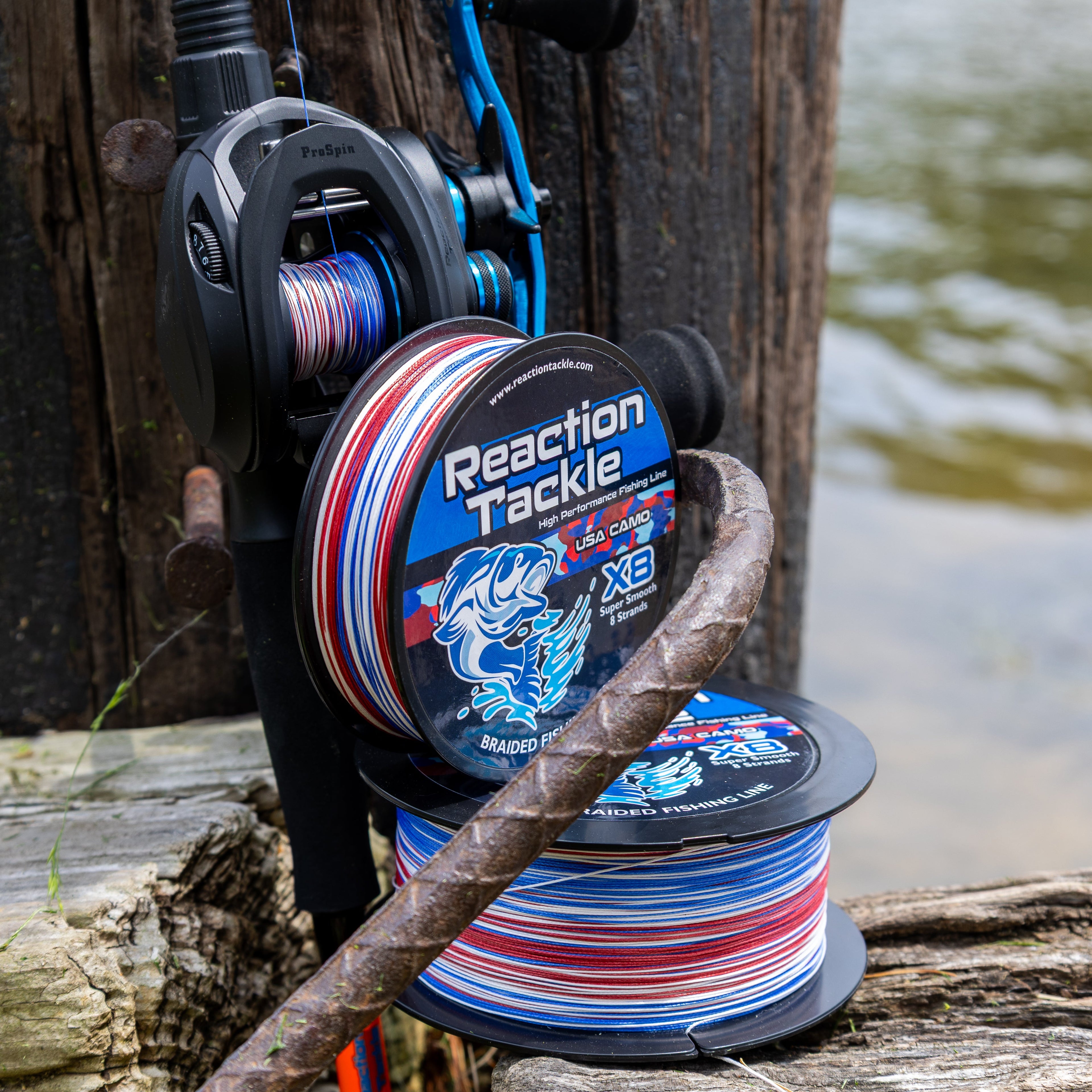 Reaction Tackle X8 Braided Fishing Line - USA Camo 8 Strand