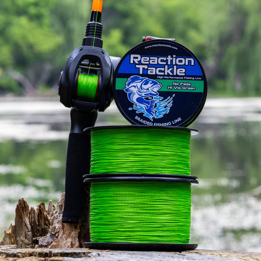 Reaction Tackle Braided Fishing Line - NO FADE Hi Vis Green
