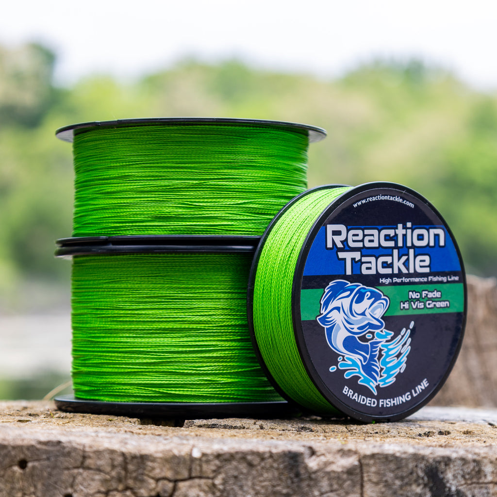 Reaction Tackle Braided Fishing Line - NO FADE Hi Vis Green