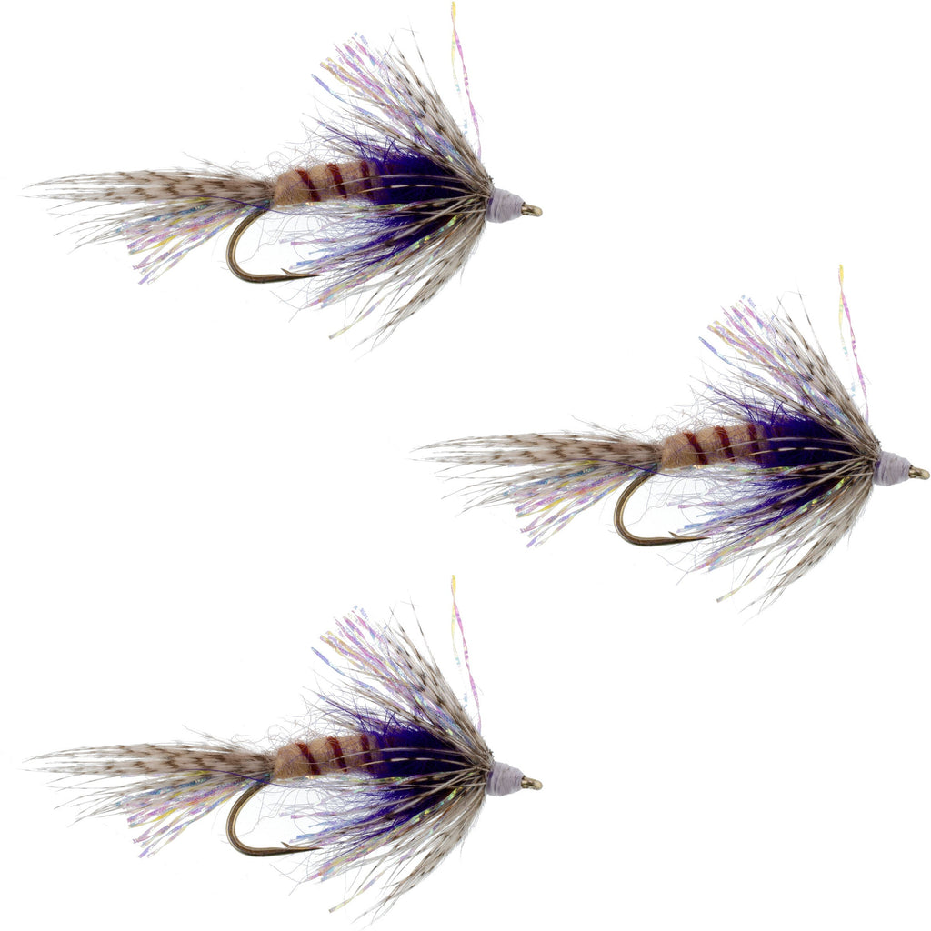 3 Pack Purple Shakey Bealy Fall Soft Hackle Wet Fly - Hook Size 10