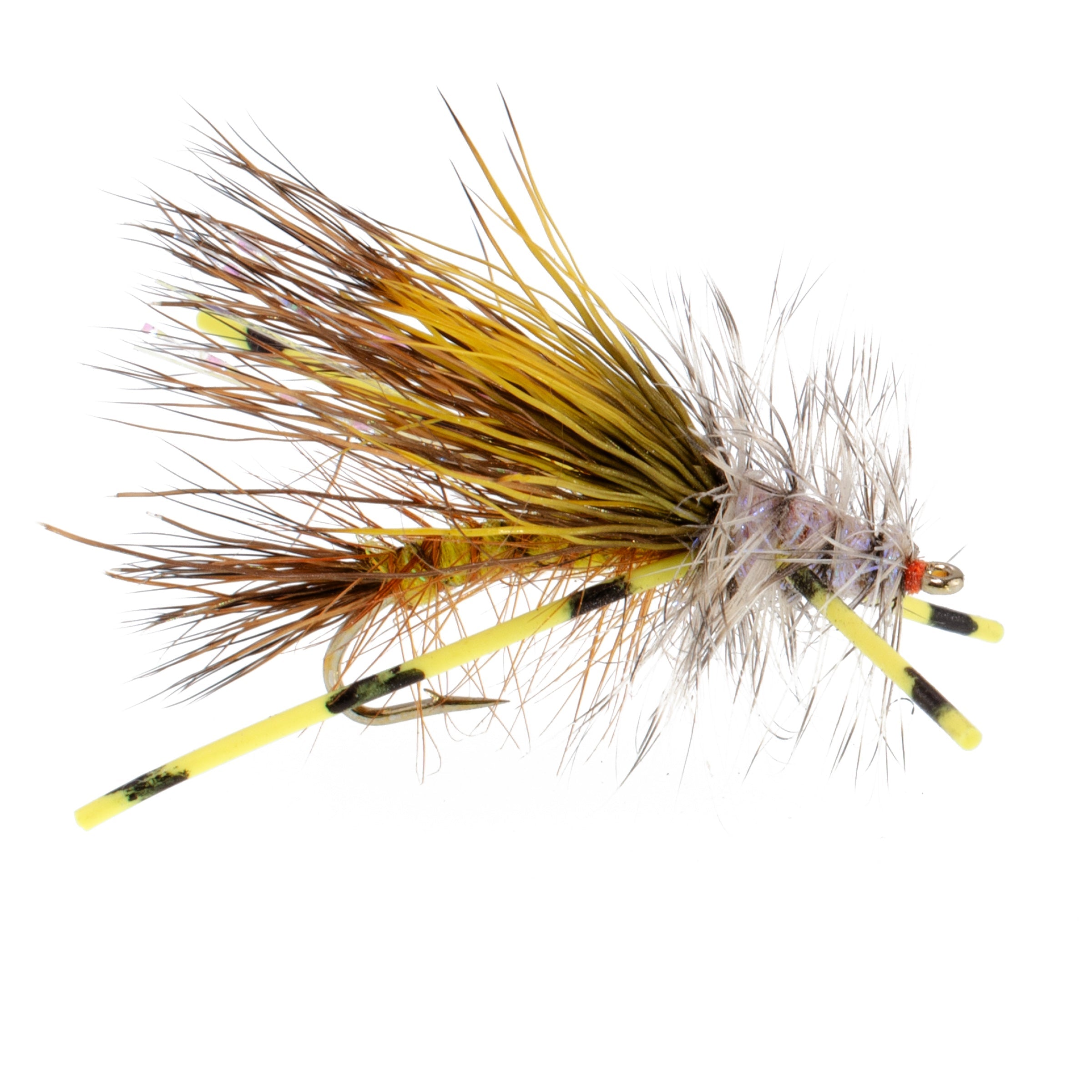 3 Pack Kaufmann's Yellow Crystal Stimulator Rubber Legs Dry Fly - Hook Size 14