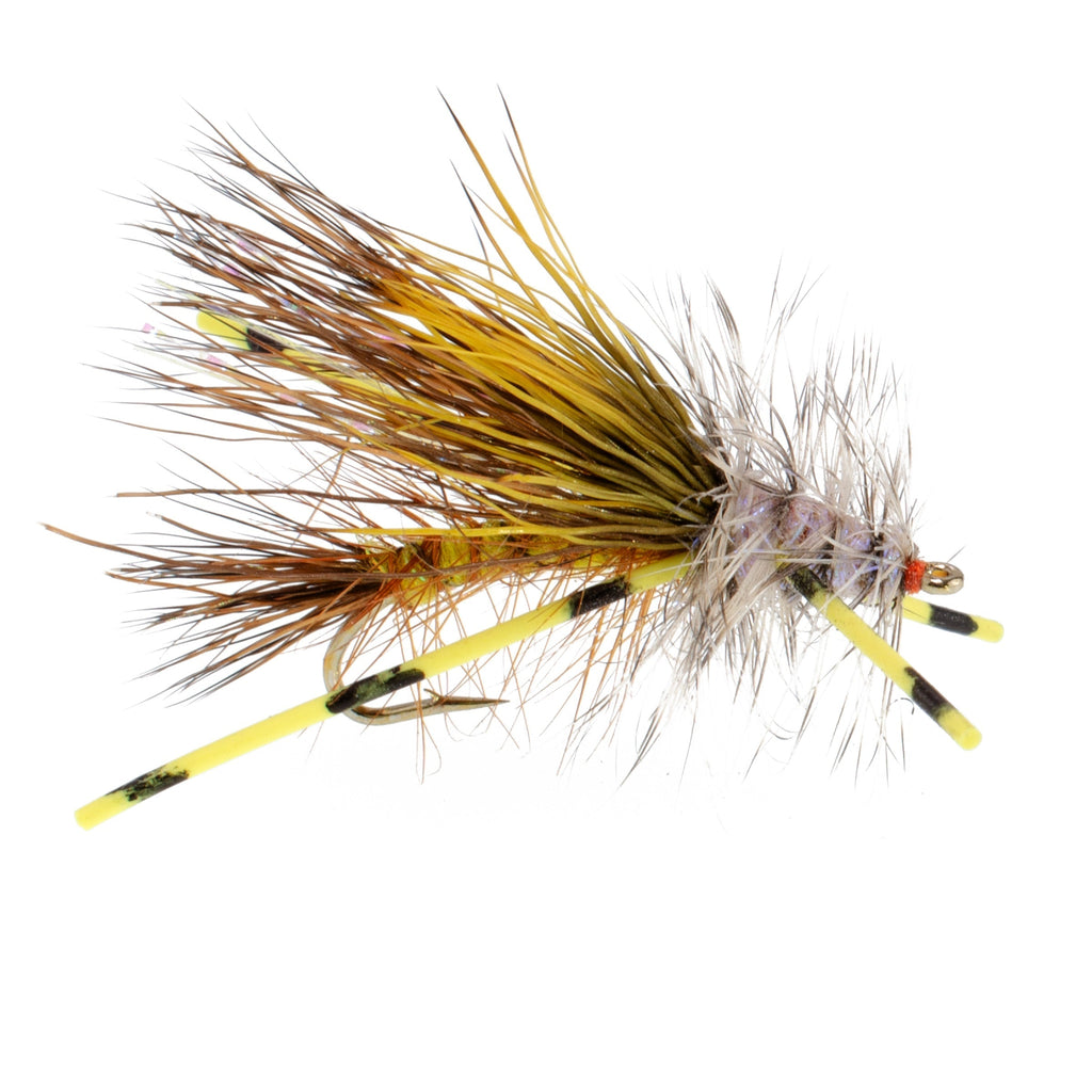 Kaufmann's Yellow Crystal Stimulator Rubber Legs Dry Fly - 1 Dozen Flies Hook Size 16