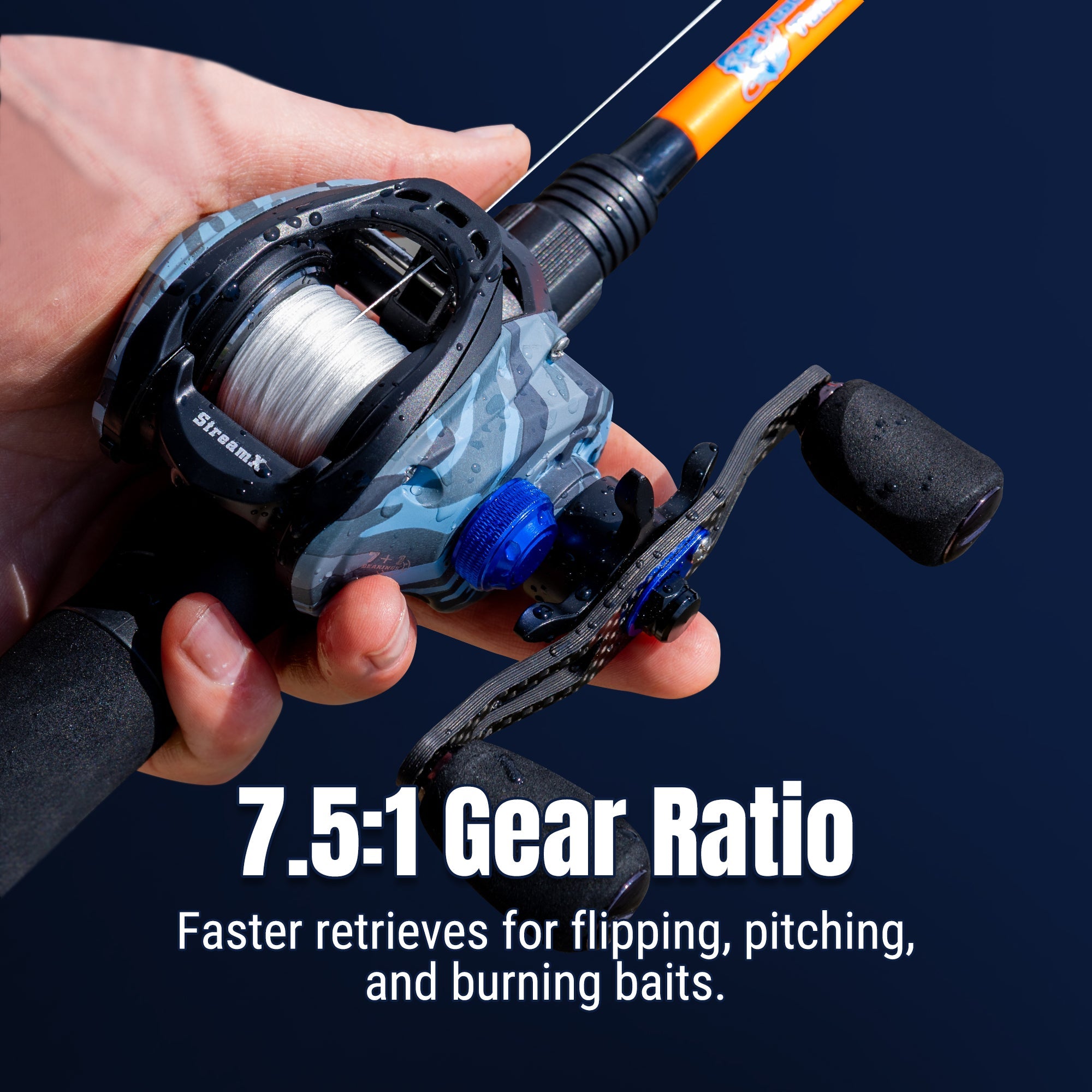 Reaction Tackle Baitcasting Fishing Reel- StreamX Edition- 7.5:1 Gear Ratio
