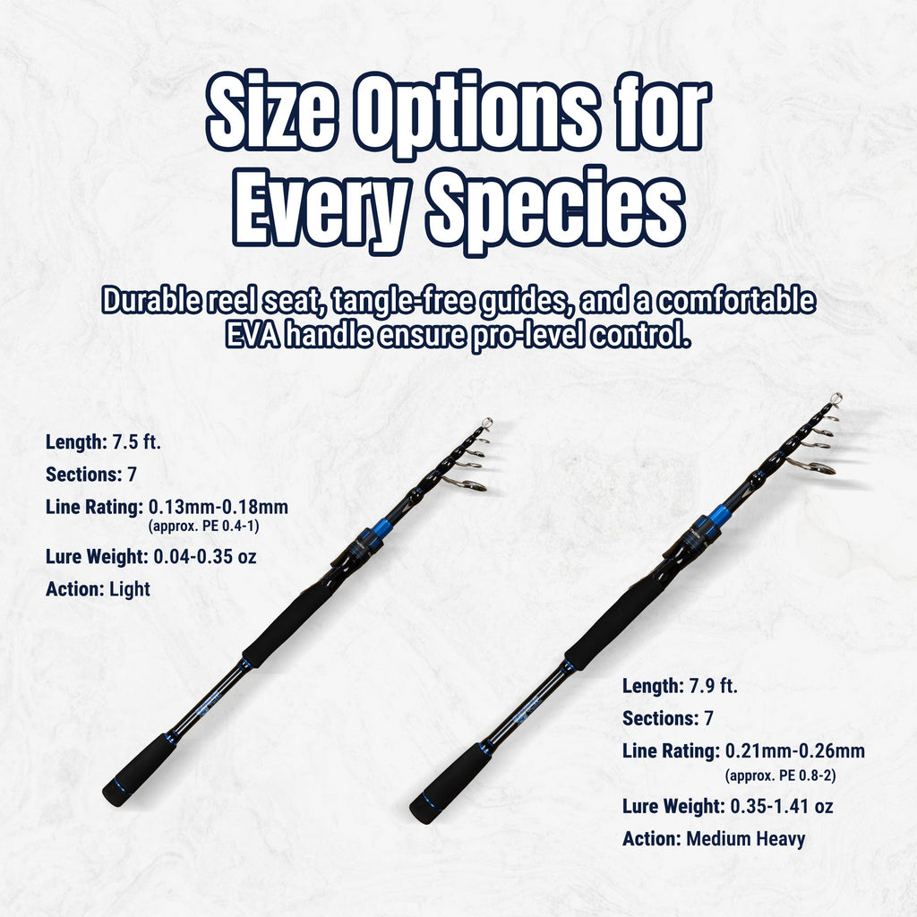 Reaction Tackle Telescopic Spinning Rod – Carbon Travel Fishing Rod – Collapsible Rod for Freshwater and Saltwater