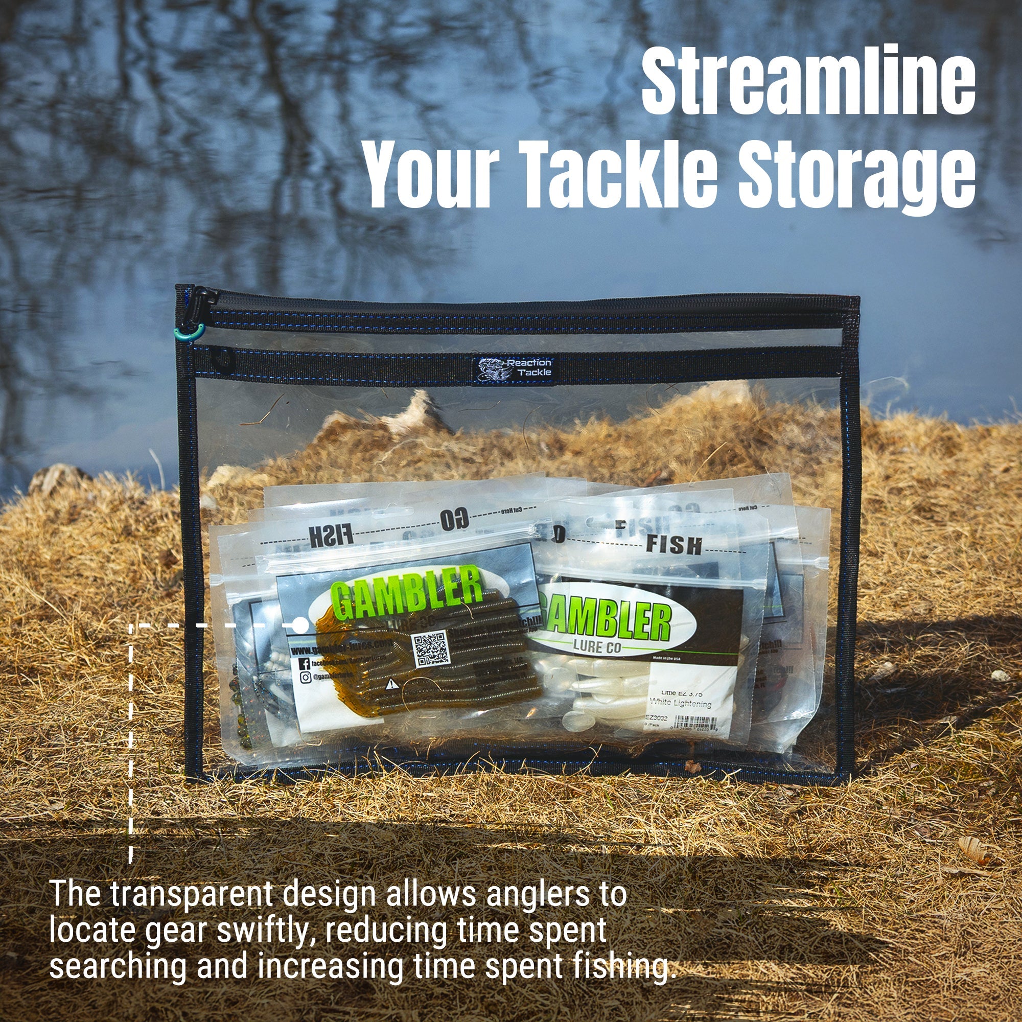 Reaction Tackle Clear Storage Bag Tackle Pak - Water-Resistant Plastic Storage